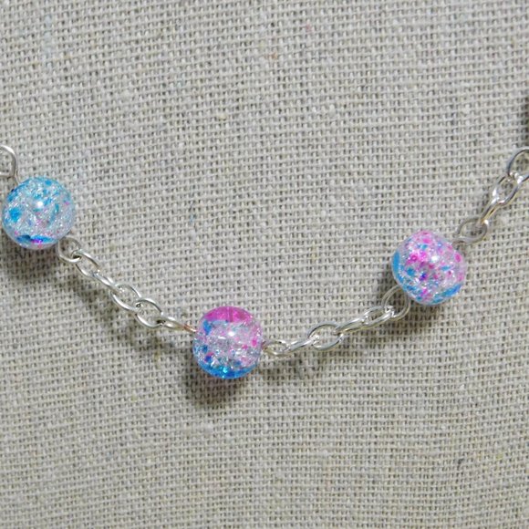 Handmade Pink & Turquoise Glass Confetti Beaded Necklace, Bracelet & Ear… - Picture 9 of 9